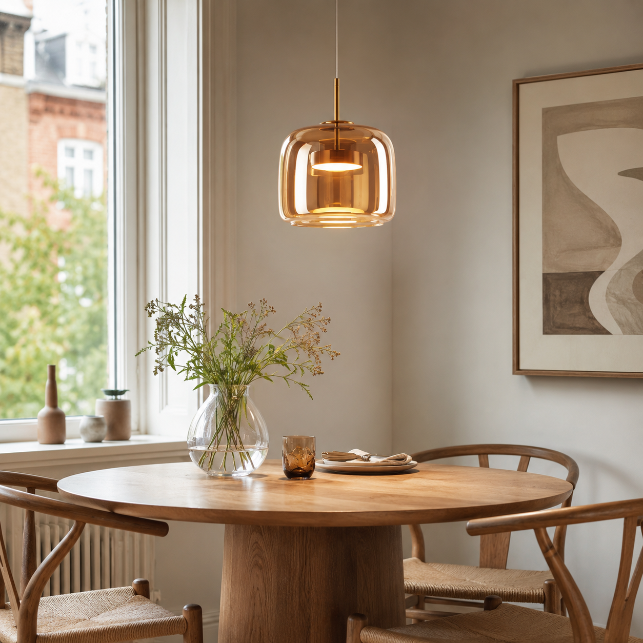 Retro Tinted Glass Pendant Light, Amber, Smoke or Clear Ceiling Lamp