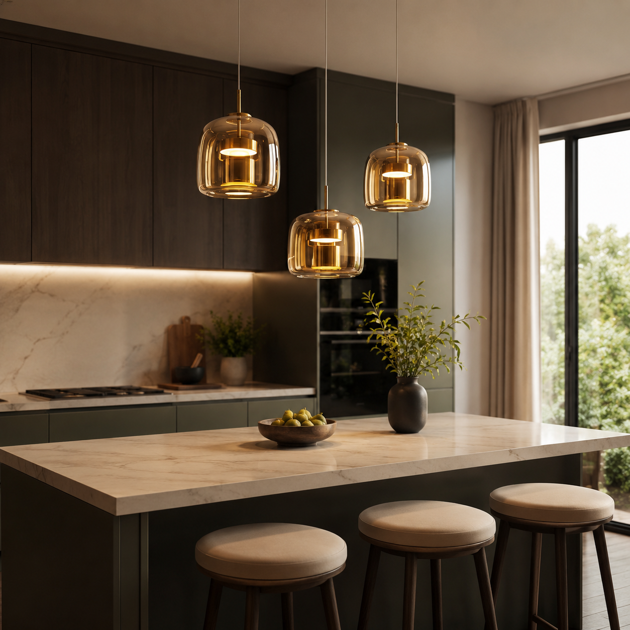 Retro Tinted Glass Pendant Light, Amber, Smoke or Clear Ceiling Lamp