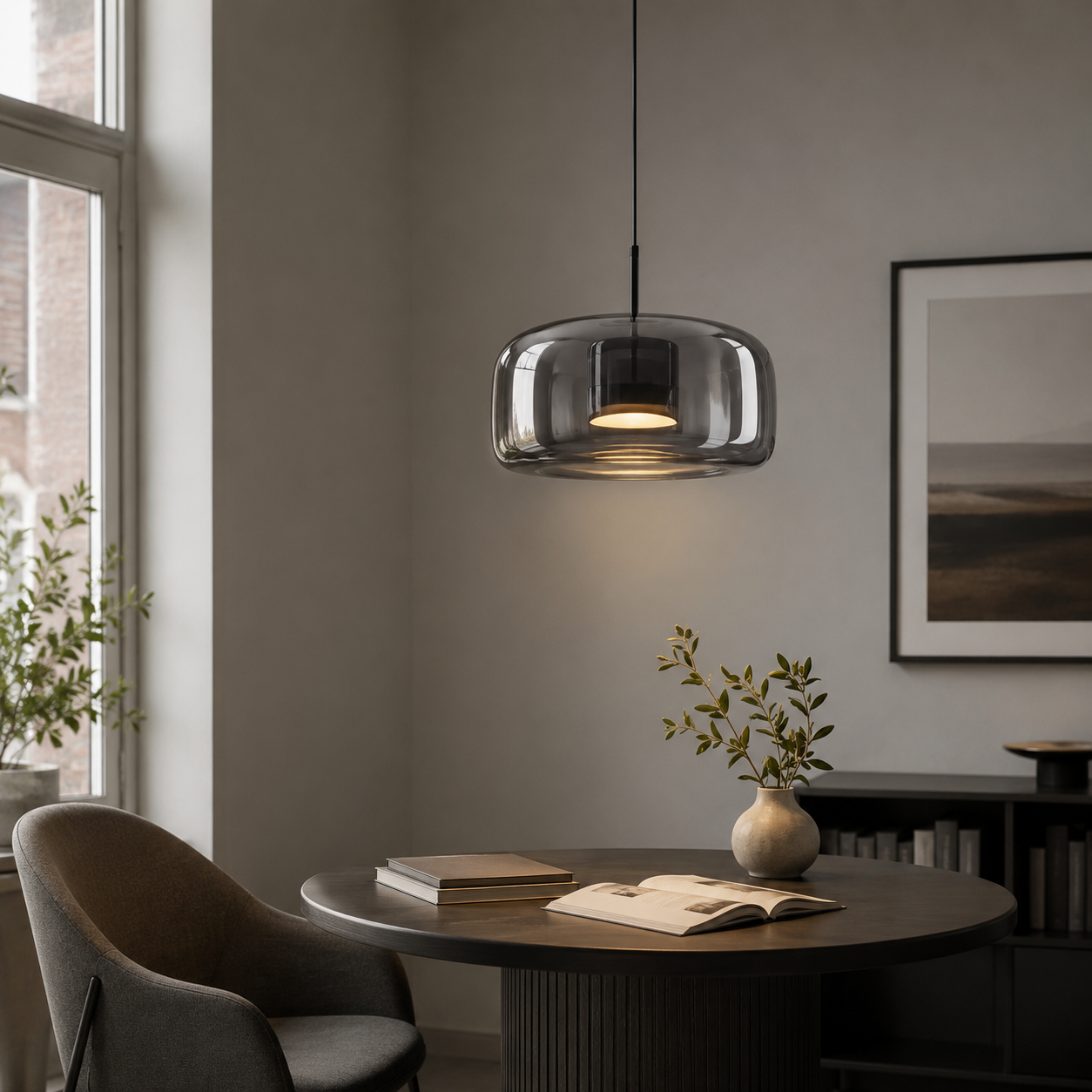 Retro Tinted Glass Pendant Light, Amber, Smoke or Clear Ceiling Lamp