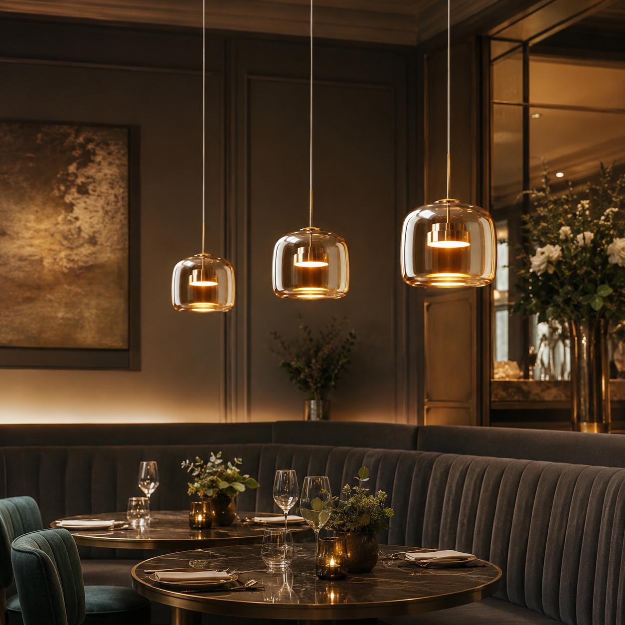 Retro Tinted Glass Pendant Light, Amber, Smoke or Clear Ceiling Lamp