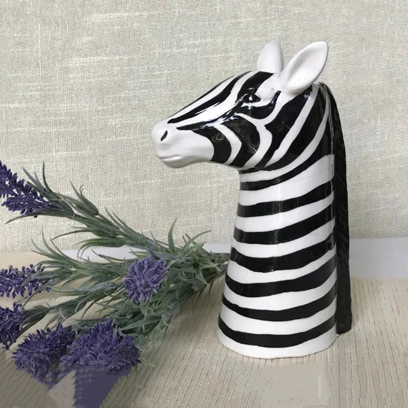 Ceramic Black and White Zebra Vase for Modern Decor