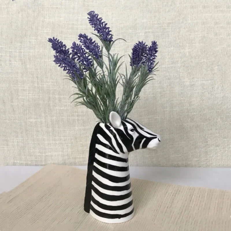 Ceramic Black and White Zebra Vase for Modern Decor