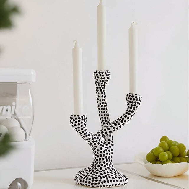 Ceramic Black & White Polka Dot Candle Holder Modern Decor