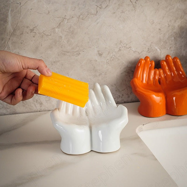 Ceramic Cartoon Palm Soap Holder with Drain Design
