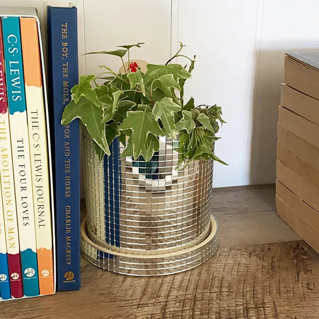 Ceramic Disco Mirror Ball Planter Pot with Drainage Hole