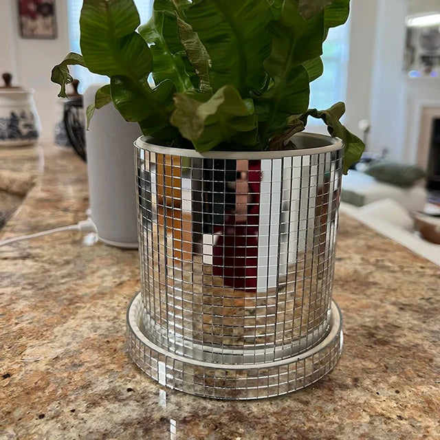Ceramic Disco Mirror Ball Planter Pot with Drainage Hole
