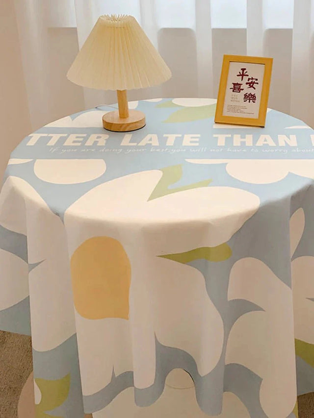 Chequered Design Round Cotton Tablecloth Waterproof Style