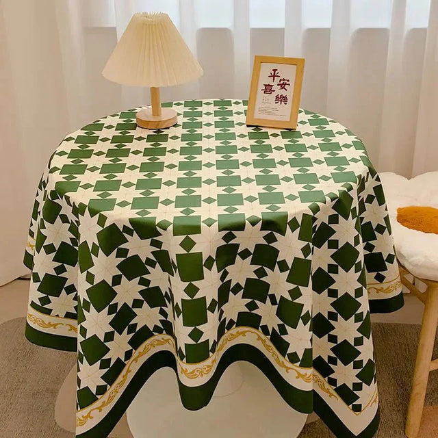 Chequered Design Round Cotton Tablecloth Waterproof Style