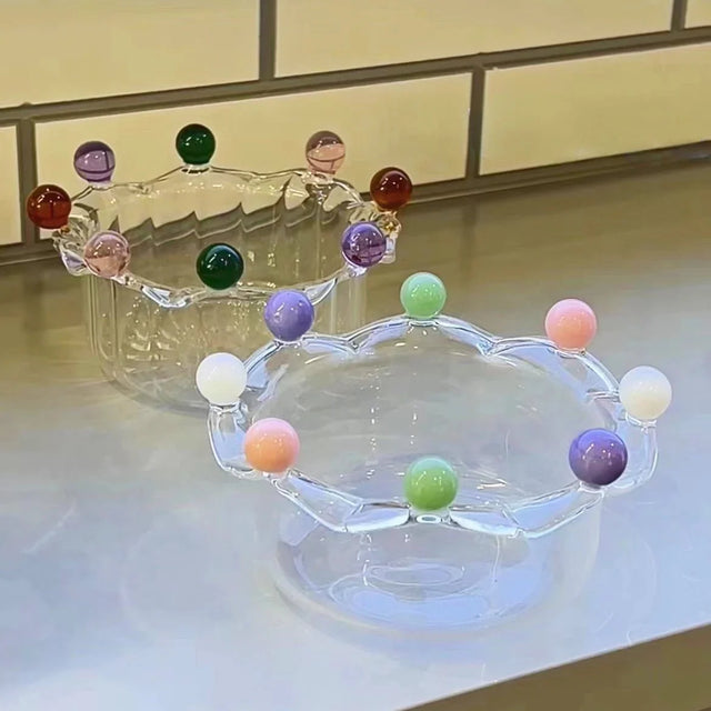Colourful Crown Shaped Dessert Bowl - Eco-Friendly Glass Design