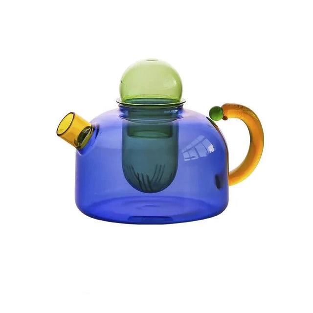 Contrasting Colour Glass Teapot Set - Stylish Heat-Resistant Design