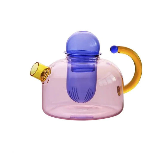 Contrasting Colour Glass Teapot Set - Stylish Heat-Resistant Design