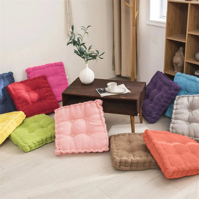 Corduroy Meditation Floor Cushion - Modern Cotton Seat 40x40cm