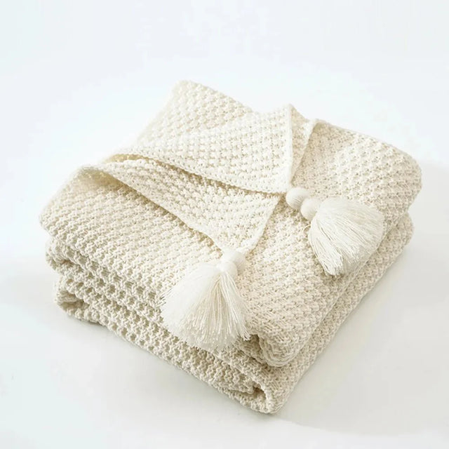Woollen Knitted Tassel Sofa Blanket for Ultimate Comfort