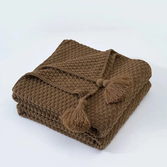 Woollen Knitted Tassel Sofa Blanket for Ultimate Comfort