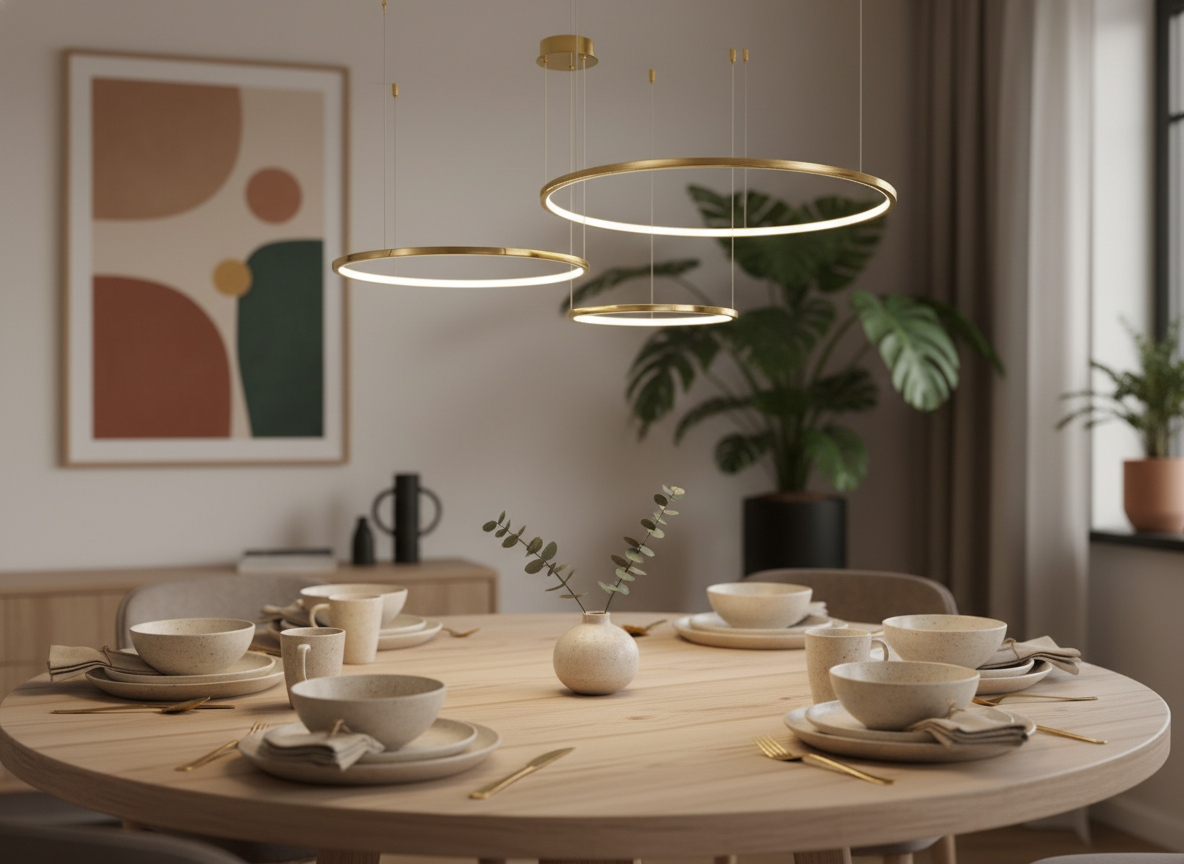 Coterie LED Chandelier – Minimalist Pendant Light in Brushed Titanium & Gold