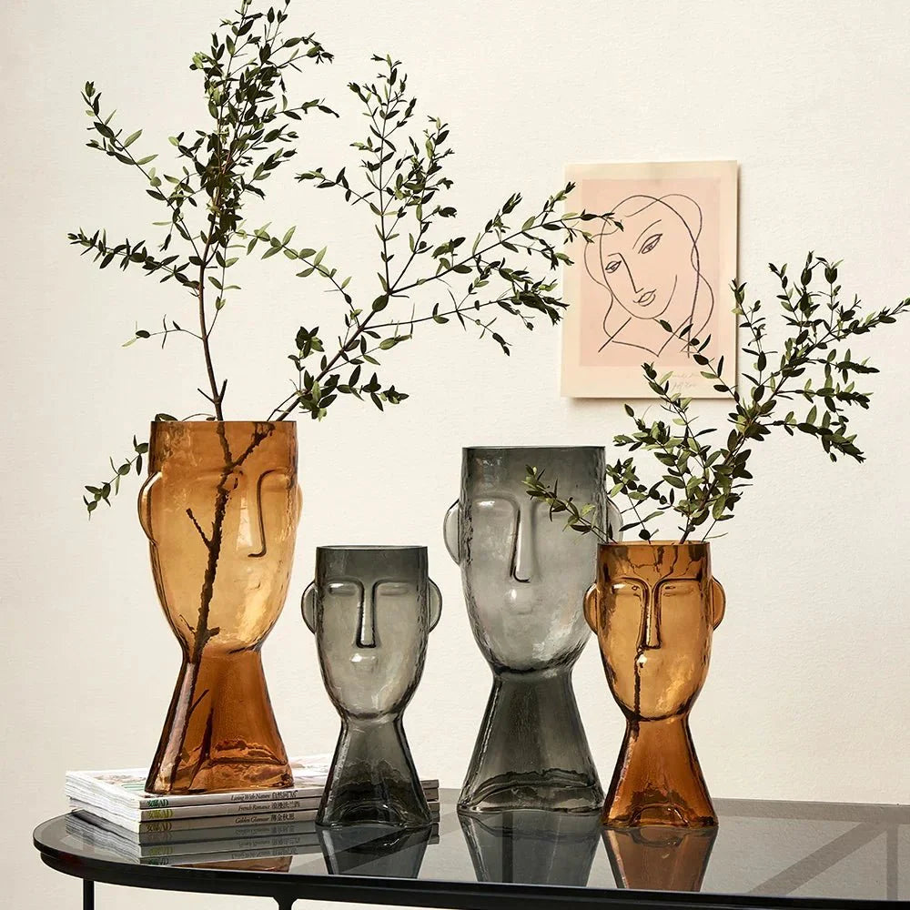 Creative Glass Head Shape Decorative Vase for Modern Decor