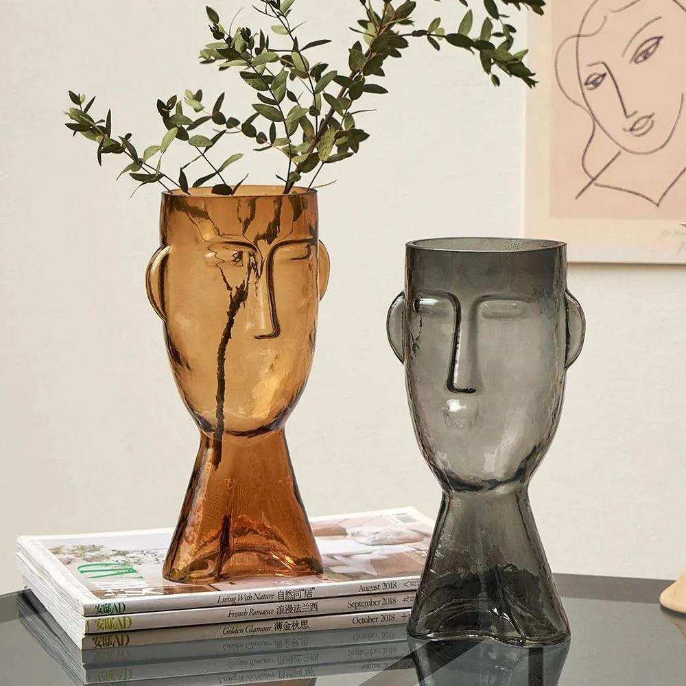 Creative Glass Head Shape Decorative Vase for Modern Decor