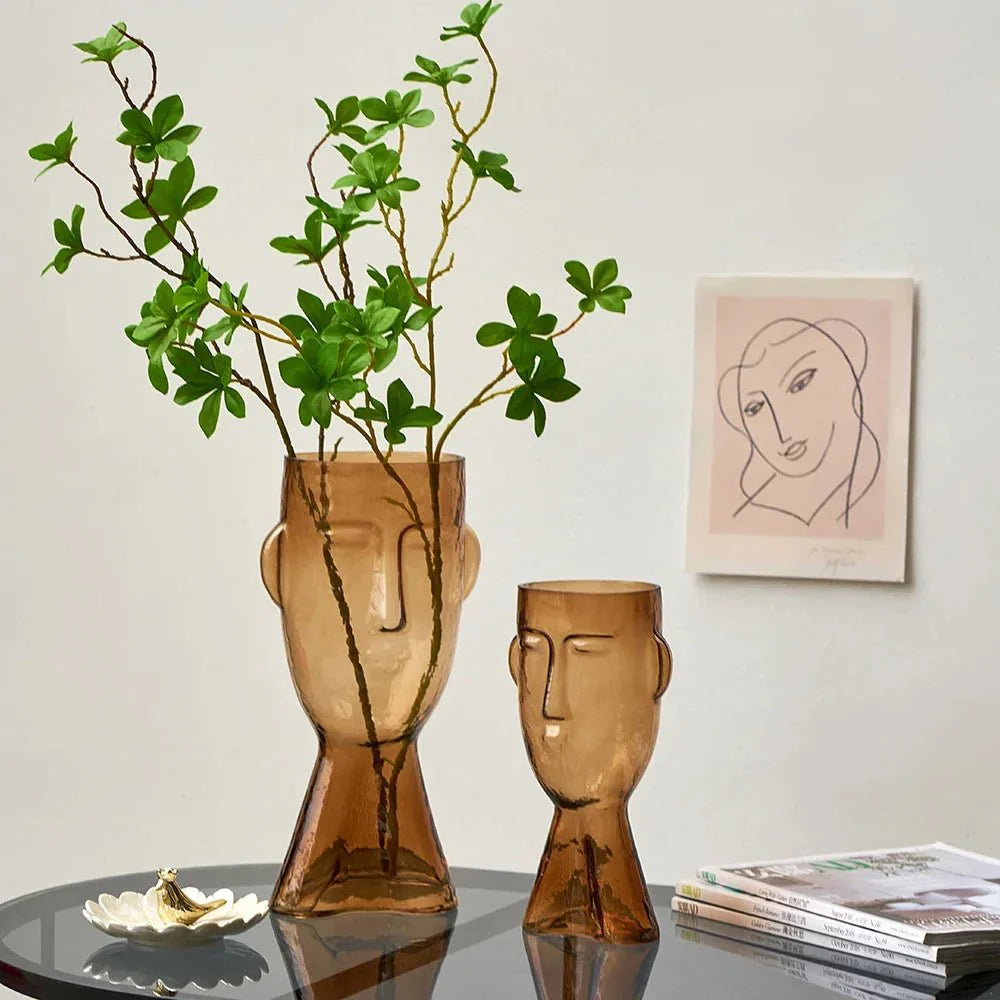Creative Glass Head Shape Decorative Vase for Modern Decor