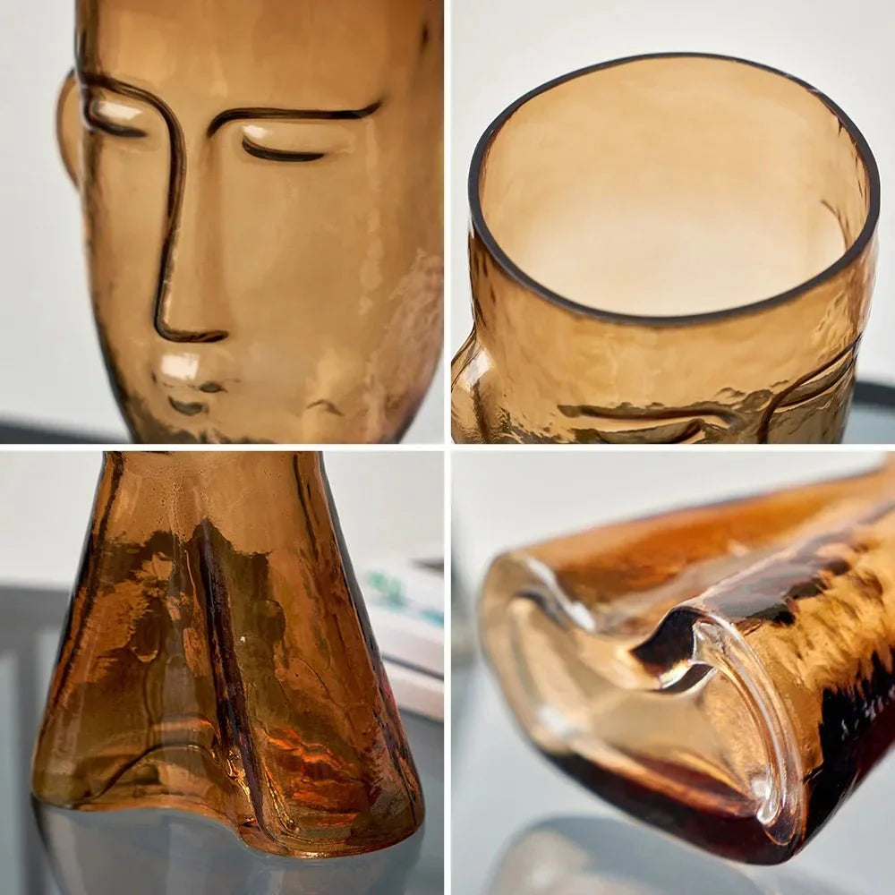 Creative Glass Head Shape Decorative Vase for Modern Decor