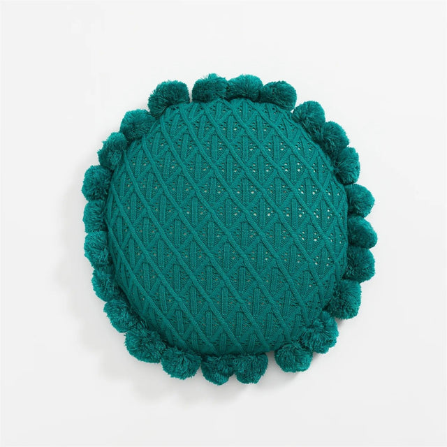 Cute Pompom Tassel Round Cosy Cushion in Acrylic Knit