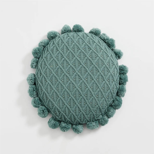 Cute Pompom Tassel Round Cosy Cushion in Acrylic Knit