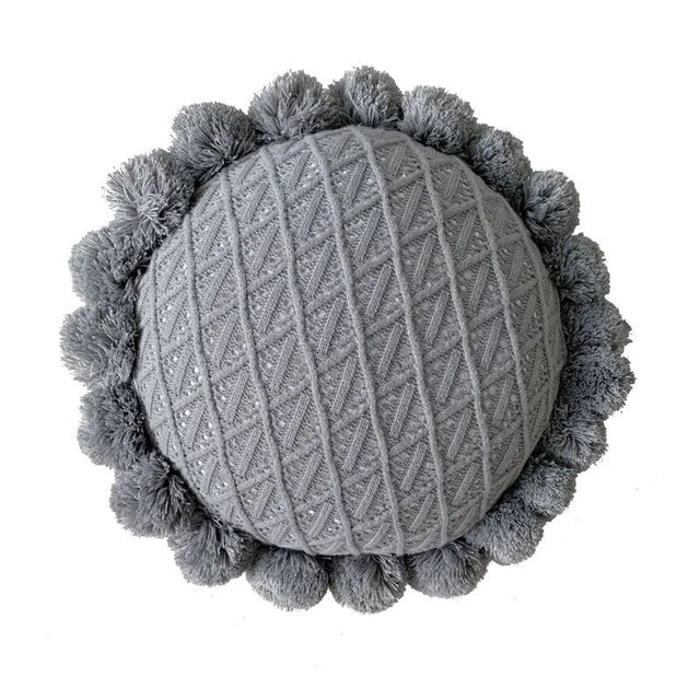 Cute Pompom Tassel Round Cosy Cushion in Acrylic Knit