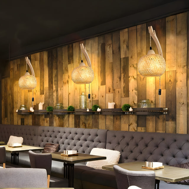 Hand Woven Bamboo Lantern Wall Lamp for Rustic Decor