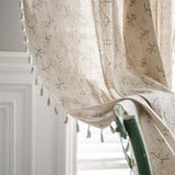 Floral Plaid Splicing Cotton Linen Tassel Curtain