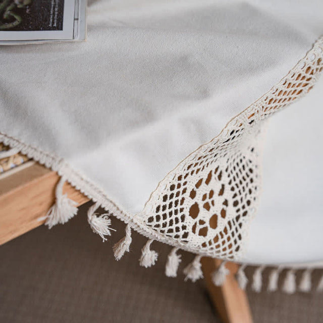 Beige Splicing Hollow-Out Light Filtering Curtain Set