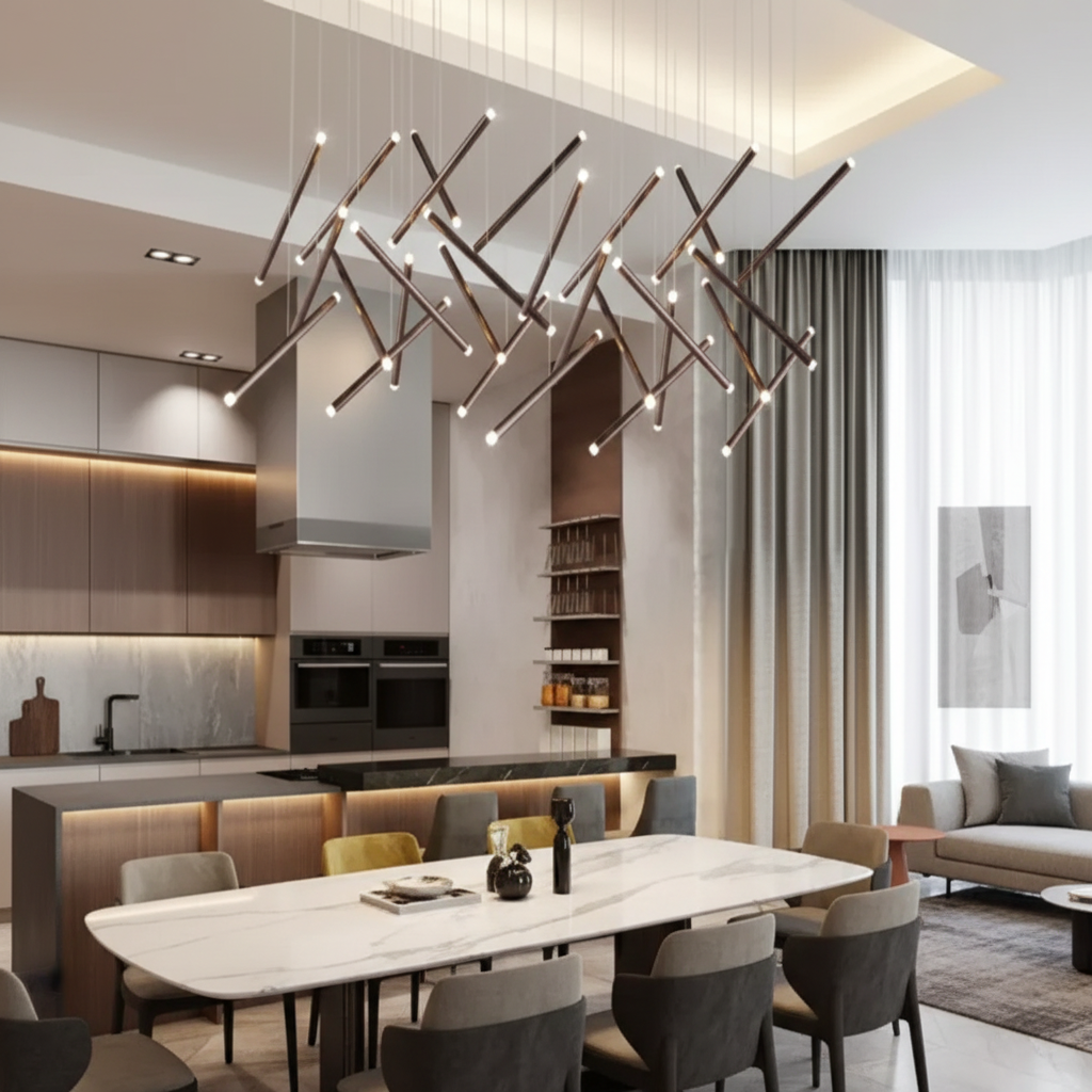 Dark Bronze Rod Chandelier – Living Room