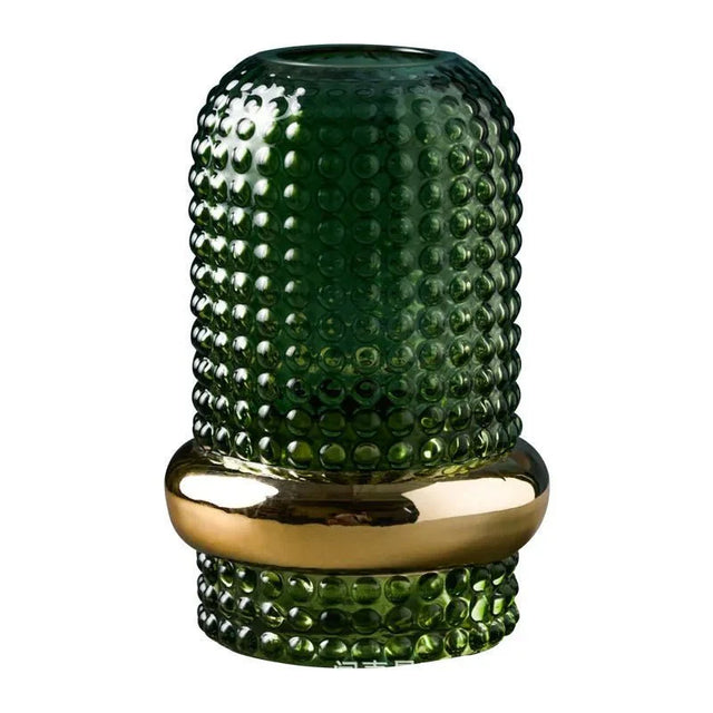 Dark Green Hydroponic Glass Vase with Gold Border