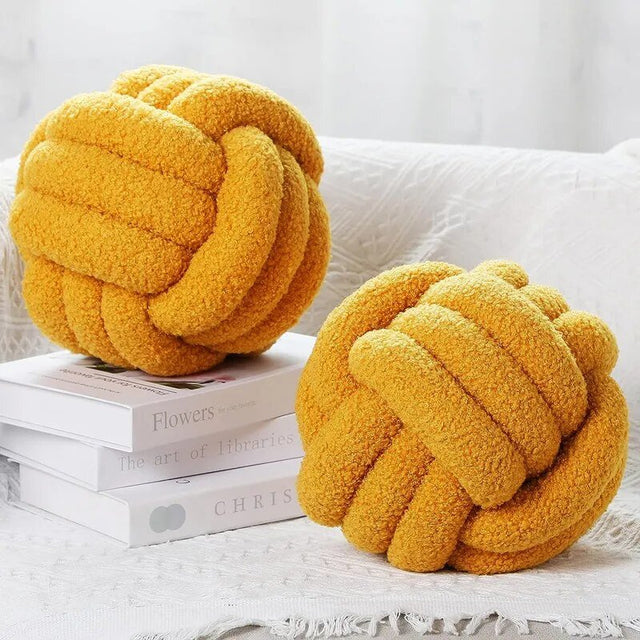 Decorative Knotted Teddy Ball Soft Cushion - 100% Wool, Round