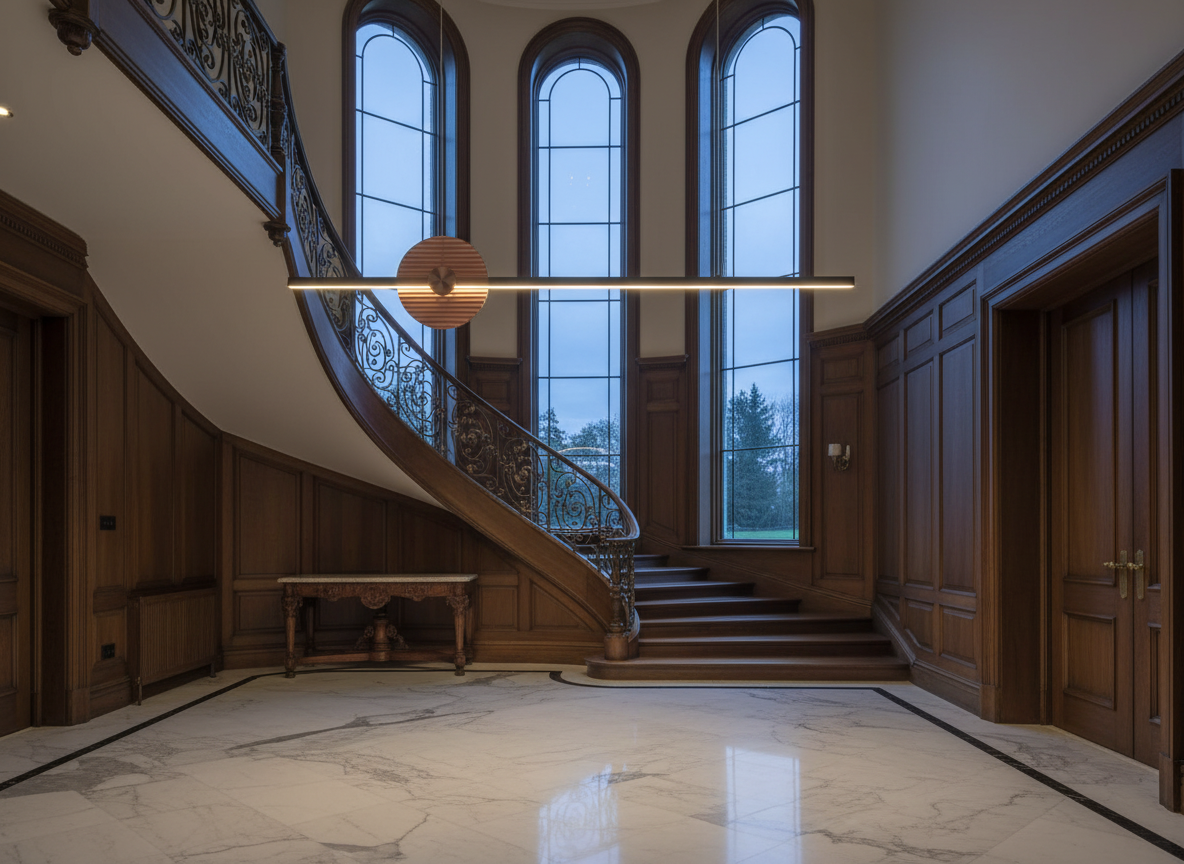 Disc LED Chandelier – Copper Modern Ceiling Light for Energy-Efficient Illumination