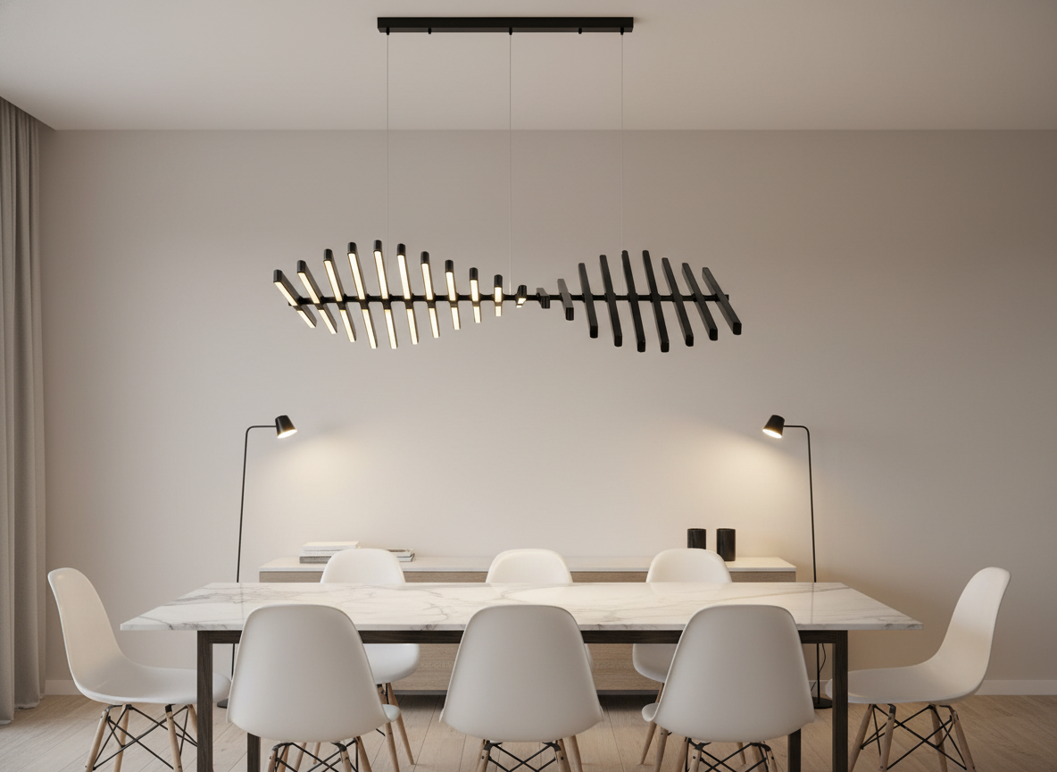 DNA Chandelier – Industrial Black LED Ceiling Light with Adjustable Design