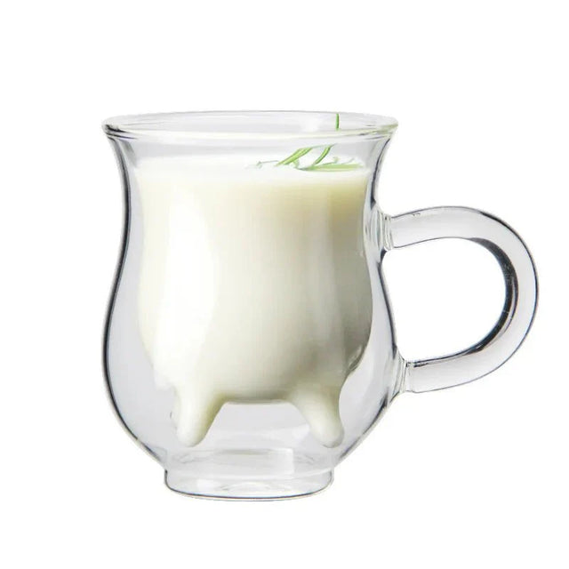 Double Layer Glass 'Cow' Coffee Mug - Eco-Friendly Design