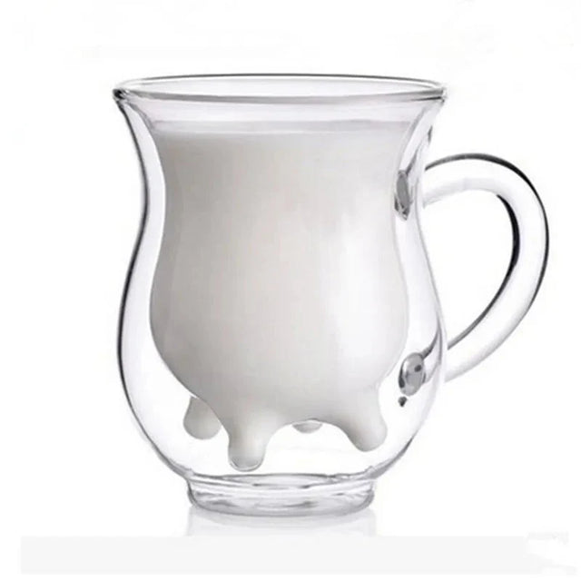 Double Layer Glass 'Cow' Coffee Mug - Eco-Friendly Design