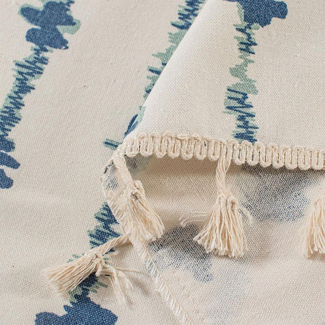 Blue ECG Tassel Cabinet Curtain in Cotton Linen Fabric