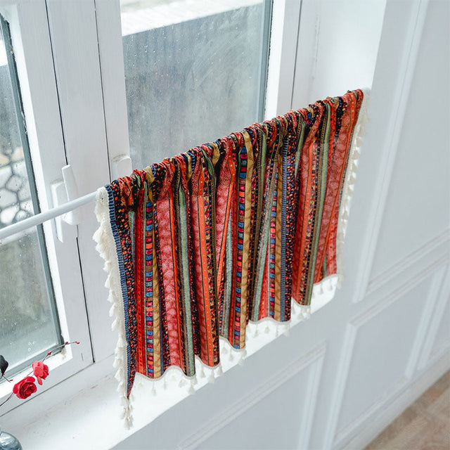 Colorful Plaid Pattern Tassel Tier Curtain-3