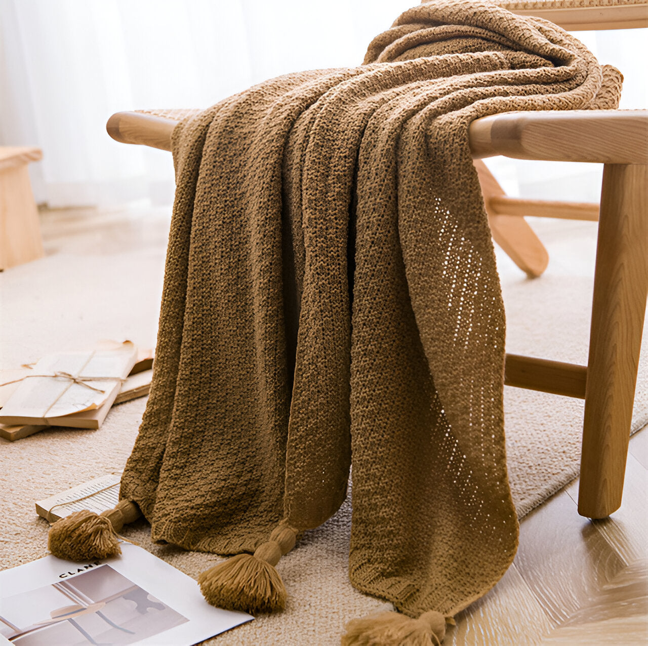 Nordic Waffle Embossed Chunky Knit Blanket For Cozy Spaces