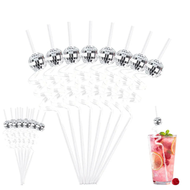 Eight Piece Set Of Sparkling Disco Ball Straws For Parties