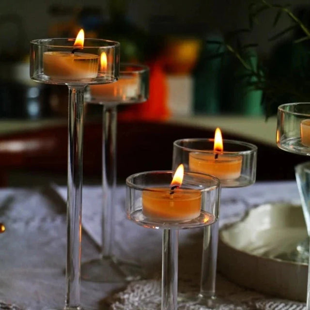 Elegant Glass Tealight Candle Holder Set for Home Decor