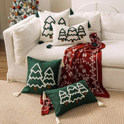 Embroidered Christmas Tree Cushion Cover in Cotton Canvas