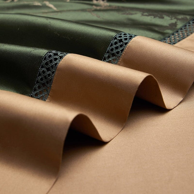 Emerald Opulence Duvet Cover Set – 1000 TC Cotton & Satin with Luxurious Marble Design