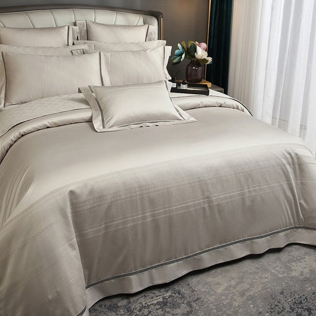 Estelle Duvet Cover Set – 1000 TC Egyptian Cotton in Warm Beige with Elegant Texture