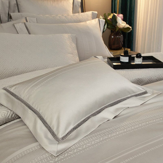 Estelle Duvet Cover Set – 1000 TC Egyptian Cotton in Warm Beige with Elegant Texture