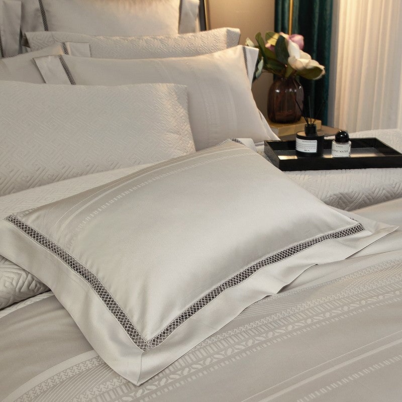 Estelle Duvet Cover Set – 1000 TC Egyptian Cotton in Warm Beige with Elegant Texture