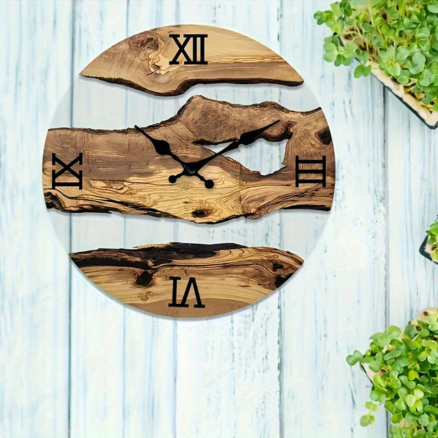 Stylish Acrylic Wall Clock with Natural Wood Grain Design