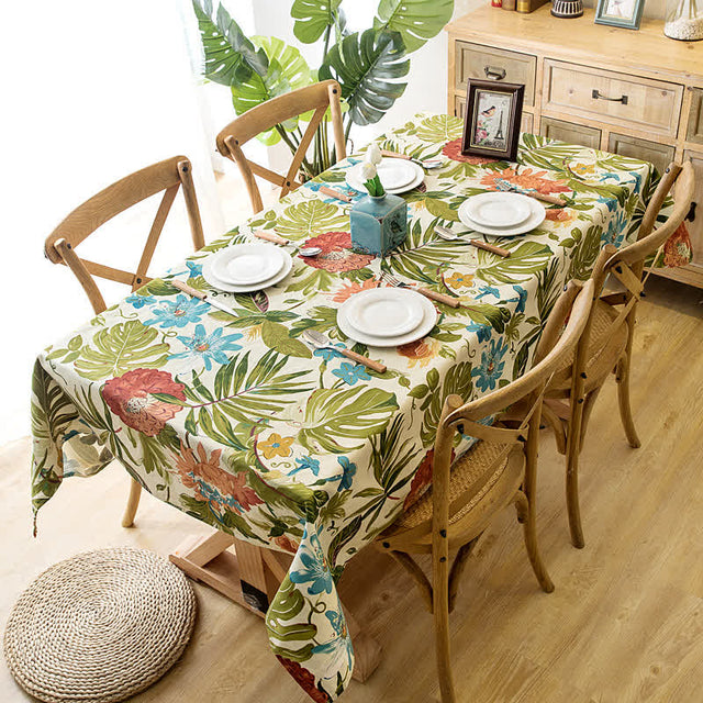 Tropical Rainforest Monstera Pure Cotton Tablecloth-3
