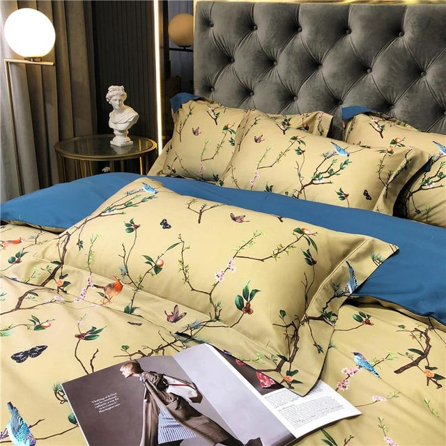 Flight of the Orient Duvet Cover Set – Vibrant Floral Print on Soft Cotton