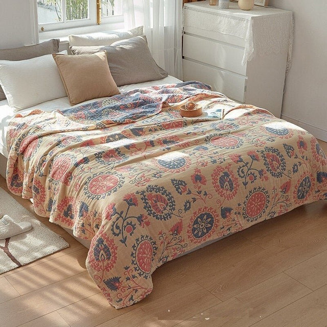 Floral Muslin Bed Cover for Cozy Comfort and Style